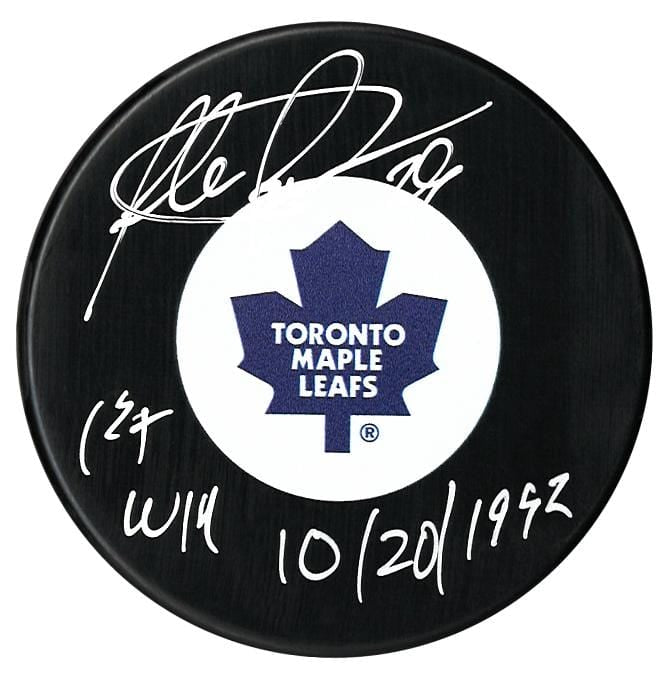 Felix Potvin Autographed Toronto Maple Leafs 1st Win Inscribed Puck CoJo Sport Collectables Inc.