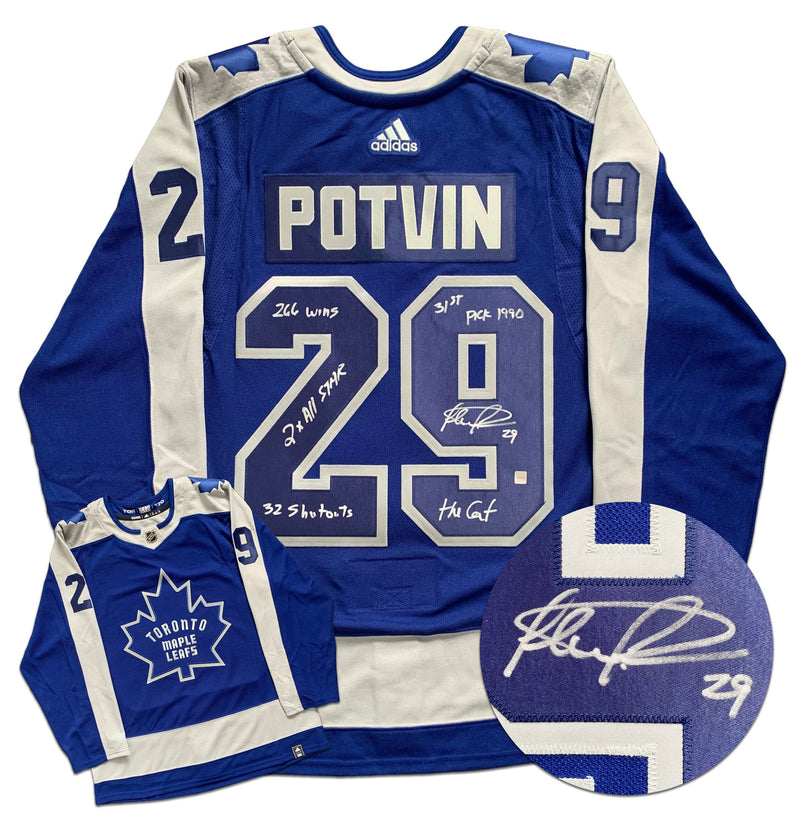 Felix Potvin Toronto Maple Leafs Autographed Adidas Reverse Retro STATS Jersey CoJo Sport Collectables Inc.