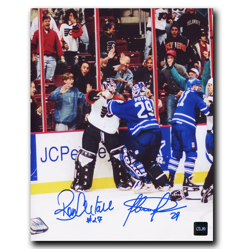 Felix Potvin and Ron Hextall Dual Autographed Fight 8x10 Photo CoJo Sport Collectables