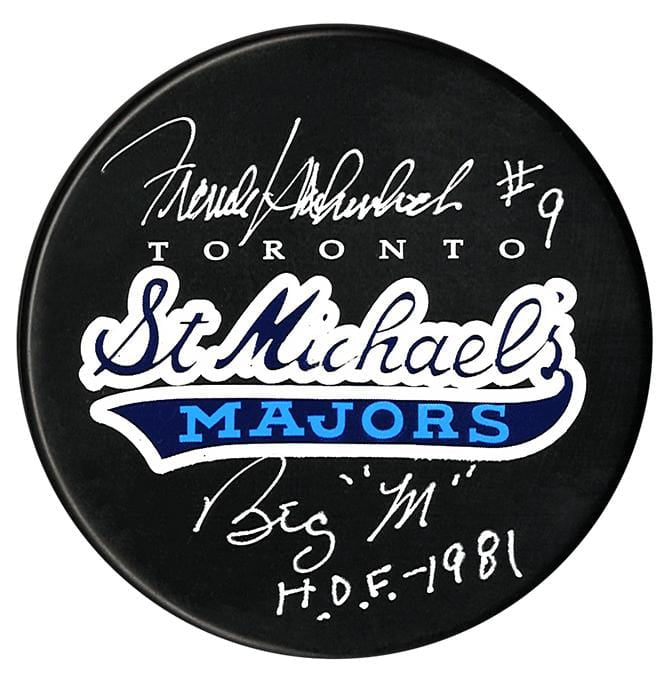 Frank Mahovlich Autographed St. Michaels Majors Inscribed Puck CoJo Sport Collectables Inc.