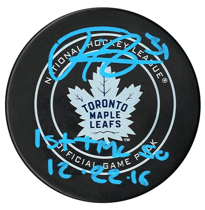 Frederik Andersen Autographed Toronto Maple Leafs 1st Leafs Shutout Inscribed Official Puck CoJo Sport Collectables Inc.