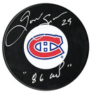 Gaston Gingras Autographed Montreal Canadiens 86 Cup Inscribed Puck CoJo Sport Collectables Inc.