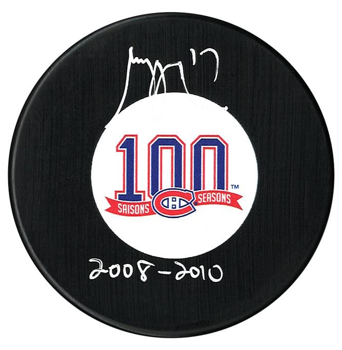 Georges Laraque Autographed Montreal Canadiens Centennial Season Inscribed Puck CoJo Sport Collectables Inc.