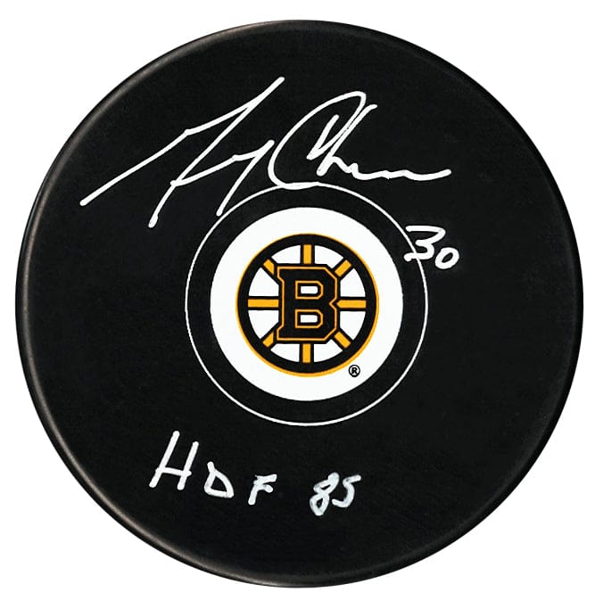 Gerry Cheevers Autographed Boston Bruins HOF Inscribed Puck CoJo Sport Collectables Inc.