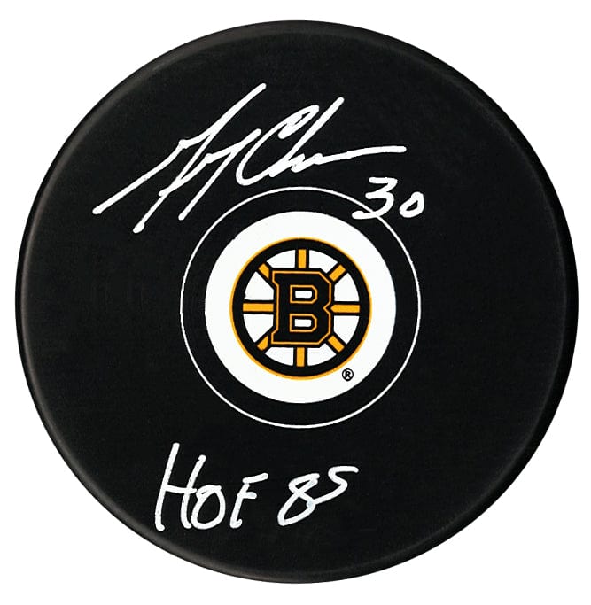 Gerry Cheevers Autographed Boston Bruins HOF Inscribed Puck CoJo Sport Collectables Inc.