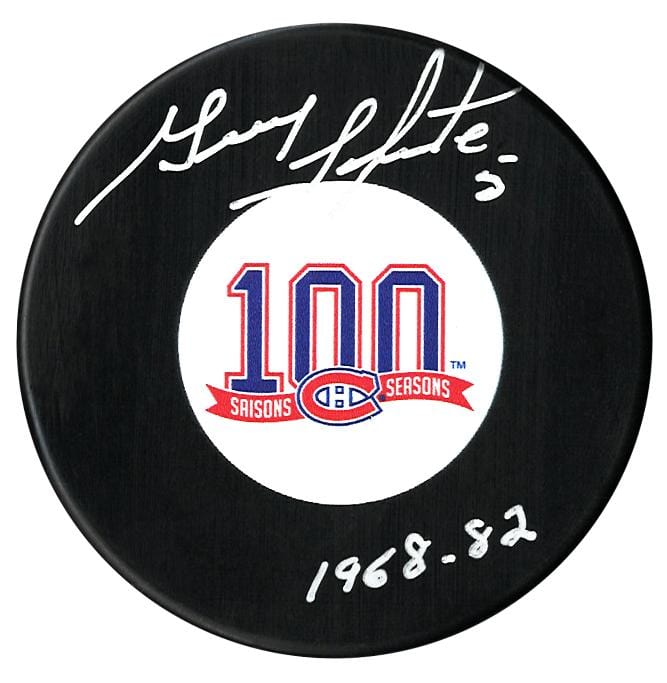 Guy Lapointe Autographed Montreal Canadiens Centennial Season Inscribed Puck CoJo Sport Collectables Inc.