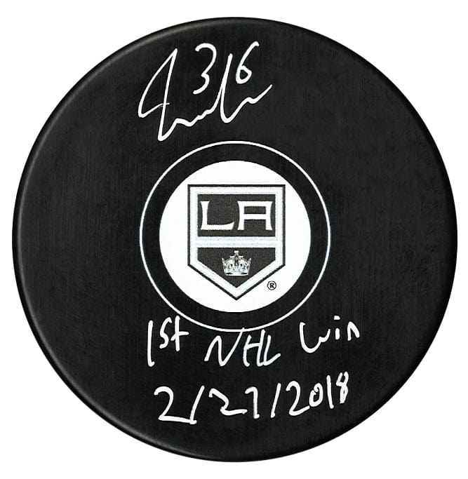 Jack Campbell Autographed Los Angeles Kings 1st NHL Win Inscribed Puck CoJo Sport Collectables Inc.