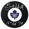 Jack Valiquette Autographed Toronto Maple Leafs Draft Inscribed Puck CoJo Sport Collectables Inc.