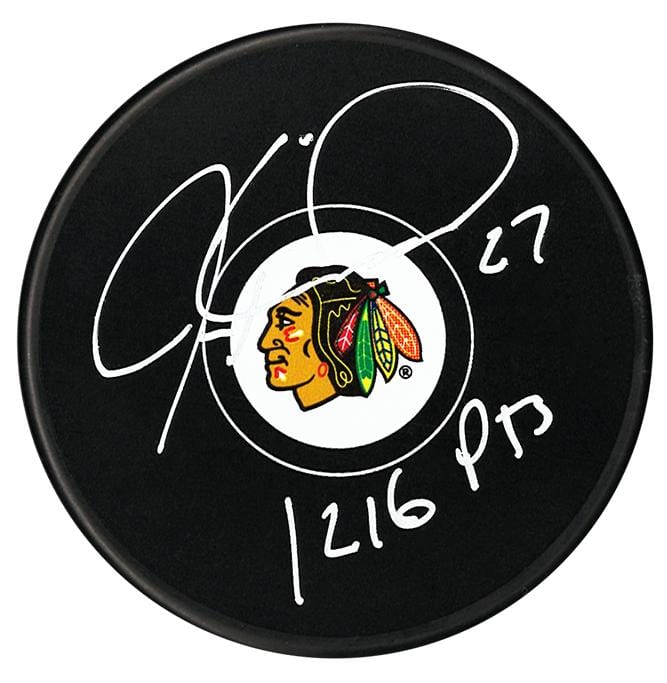 Jeremy Roenick Autographed Chicago Blackhawks Points Inscribed Puck CoJo Sport Collectables Inc.
