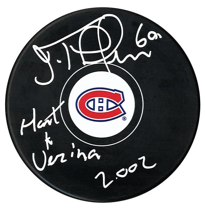 Jose Theodore Autographed Montreal Canadiens Hart and Vezina 2002 Inscribed Puck CoJo Sport Collectables Inc.