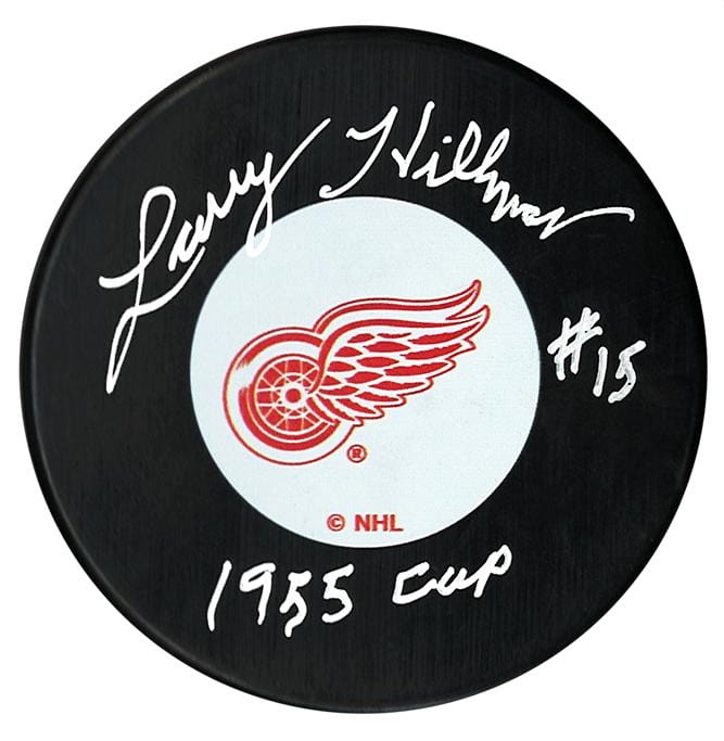Larry Hillman Detroit Red Wings Autographed 1955 Stanley Cup Inscribed Puck CoJo Sport Collectables Inc.