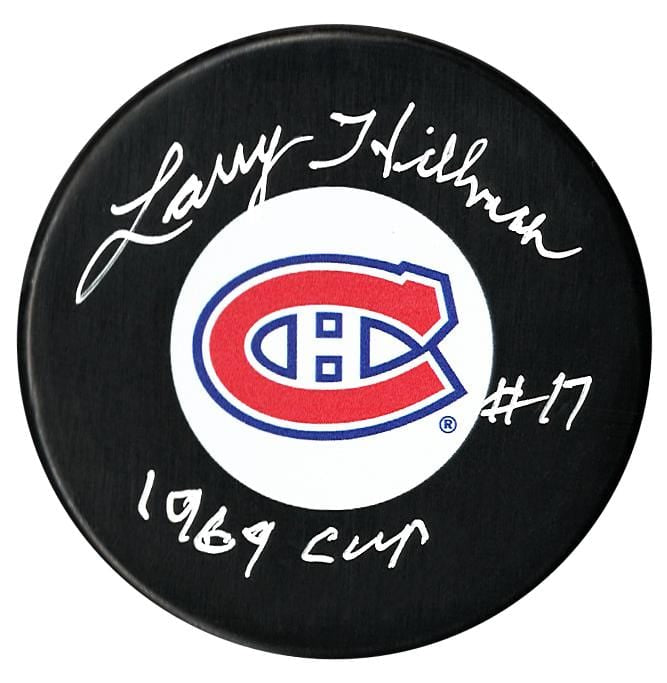 Larry Hillman Montreal Canadiens Autographed 1969 Stanley Cup Inscribed Puck CoJo Sport Collectables Inc.