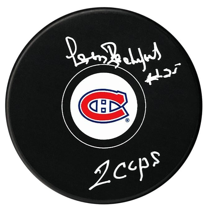 Leon Rochefort Autographed Montreal Canadiens 2 Cups Inscribed Puck CoJo Sport Collectables Inc.