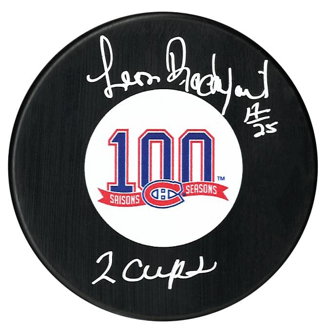 Leon Rochefort Autographed Montreal Canadiens Centennial Season 2 Cups Inscribed Puck CoJo Sport Collectables Inc.