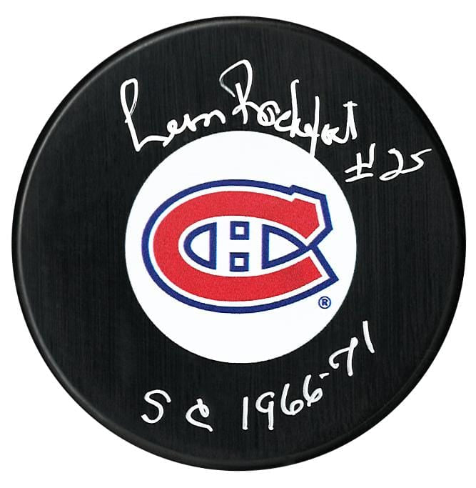 Leon Rochefort Autographed Montreal Canadiens Stanley Cup Inscribed Puck CoJo Sport Collectables Inc.