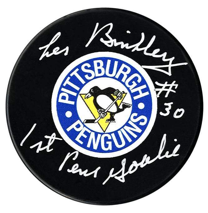 Les Binkley Autographed Pittsburgh Penguins Retro Blue Inscribed Puck CoJo Sport Collectables Inc.