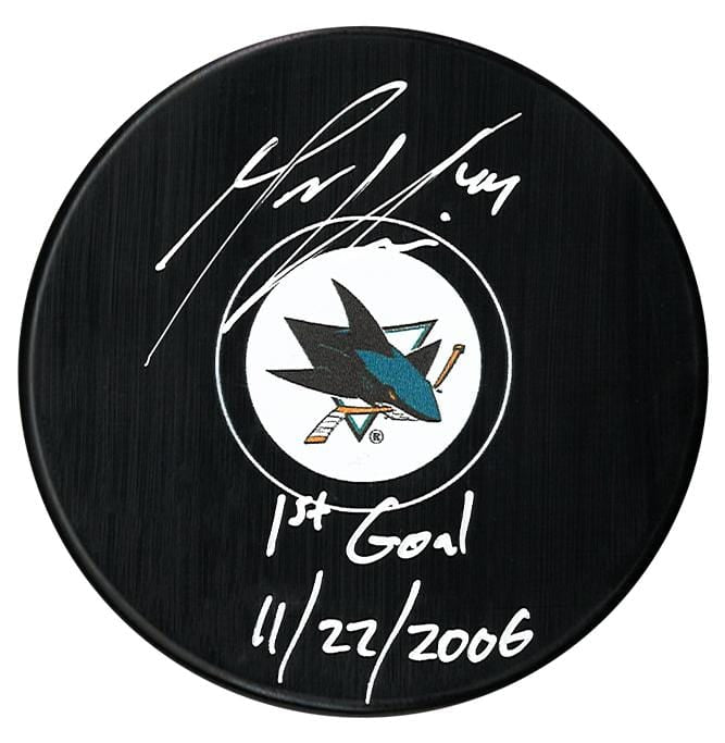 Marc-Edouard Vlasic Autographed San Jose Sharks 1st Goal Inscribed Puck CoJo Sport Collectables