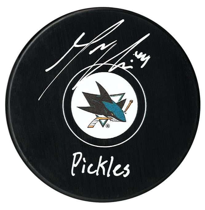 Marc-Edouard Vlasic Autographed San Jose Sharks Pickles Inscribed Puck CoJo Sport Collectables