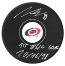 Martin Necas Autographed Carolina Hurricanes 1st NHL Goal Inscribed Puck CoJo Sport Collectables Inc.