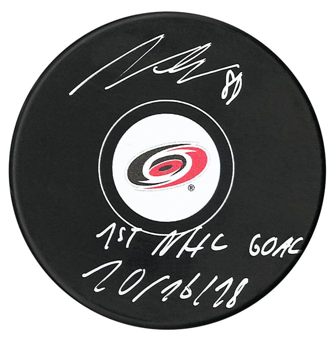 Martin Necas Autographed Carolina Hurricanes 1st NHL Goal Inscribed Puck CoJo Sport Collectables Inc.