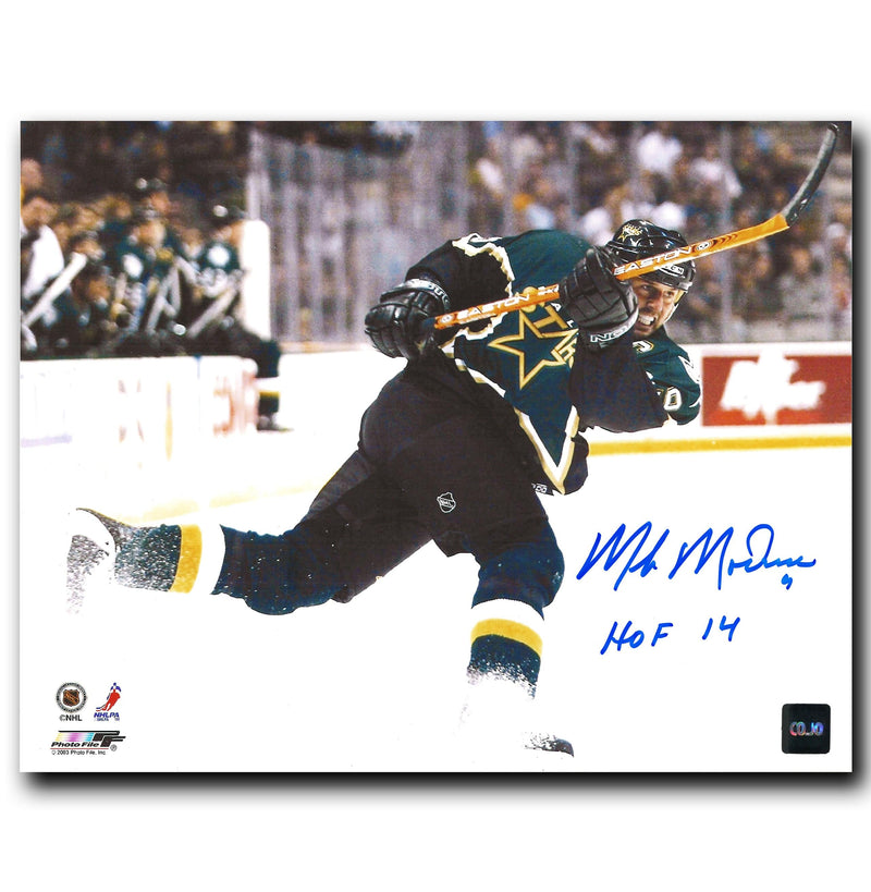 Mike Modano Dallas Stars Autographed Slapshot HOF Inscribed 8x10 Photo CoJo Sport Collectables