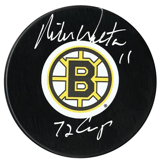 Mike Walton Autographed Boston Bruins 72 Cup Inscribed Puck CoJo Sport Collectables Inc.