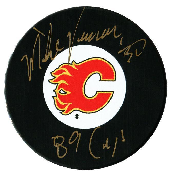 Mike Vernon Autographed Calgary Flames Stanley Cup Puck CoJo Sport Collectables