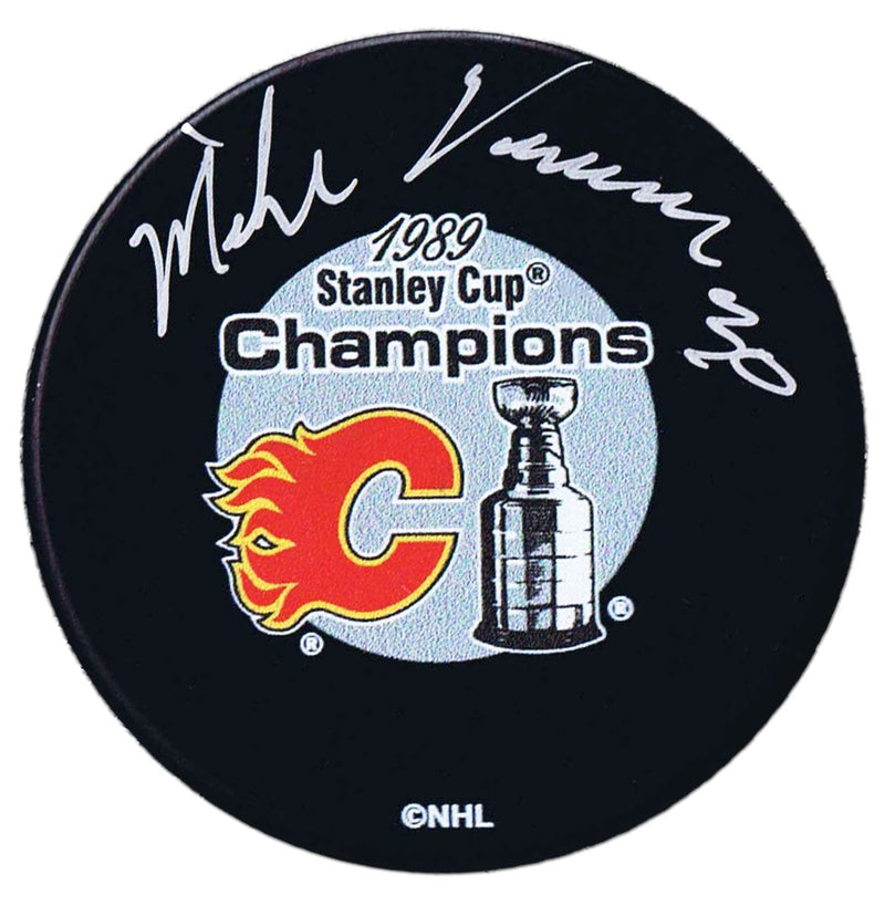 Mike Vernon Calgary Flames Autographed 1989 Stanley Cup Champions Puck CoJo Sport Collectables