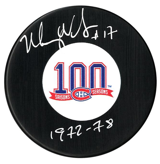 Murray Wilson Autographed Montreal Canadiens Centennial Season Inscribed Puck CoJo Sport Collectables Inc.