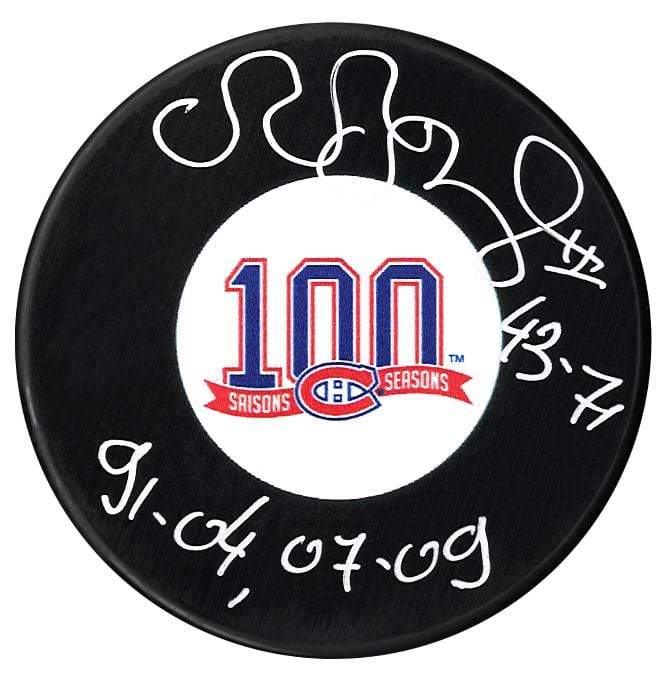 Patrice Brisebois Autographed Montreal Canadiens Centennial Season Inscribed Puck CoJo Sport Collectables Inc.