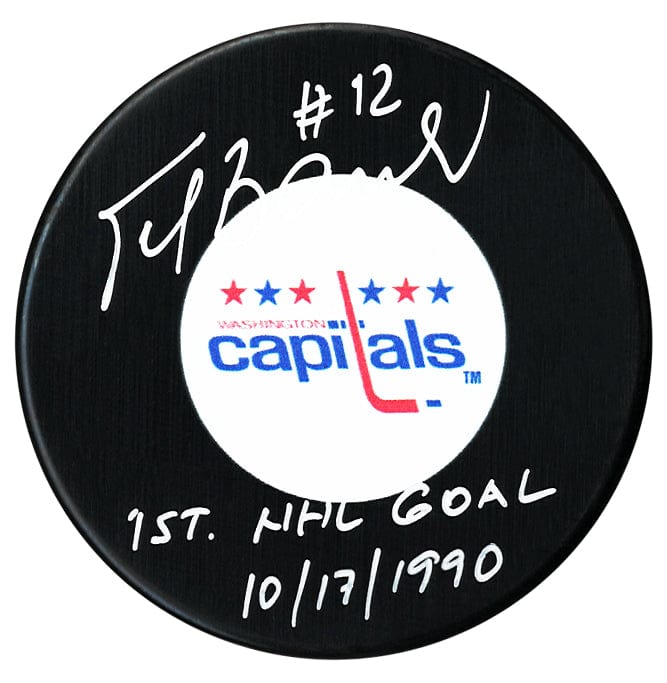 Peter Bondra Autographed Washington Capitals 1st NHL Goal Inscribed Retro Puck CoJo Sport Collectables Inc.