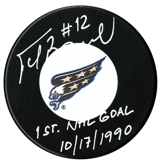 Peter Bondra Autographed Washington Capitals 1st NHL Goal Inscribed Screaming Eagle Puck CoJo Sport Collectables Inc.
