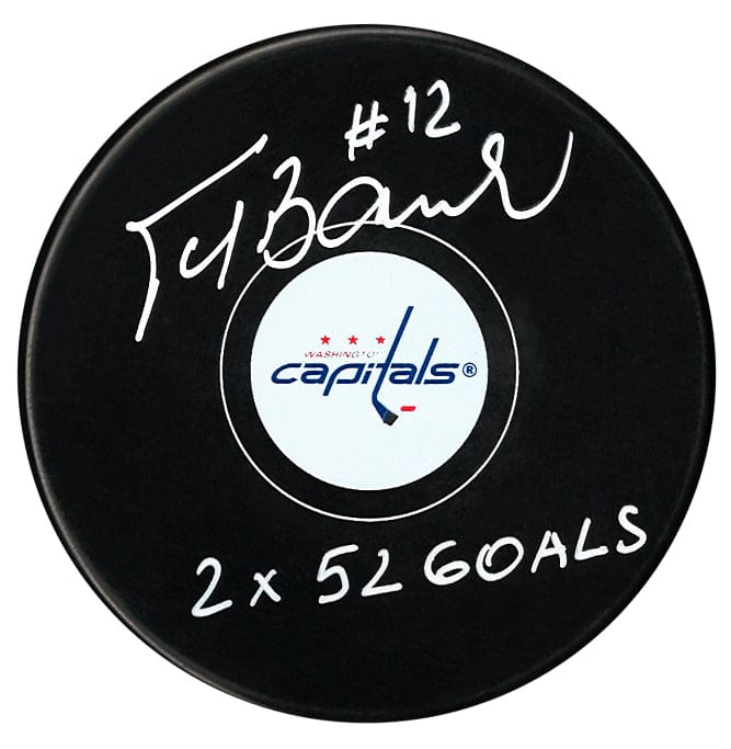 Peter Bondra Autographed Washington Capitals 2x 52 Goals Inscribed Puck (Small Logo) CoJo Sport Collectables Inc.