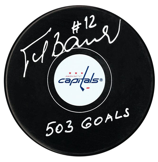 Peter Bondra Autographed Washington Capitals 503 Goals Inscribed Puck (Small Logo) CoJo Sport Collectables Inc.