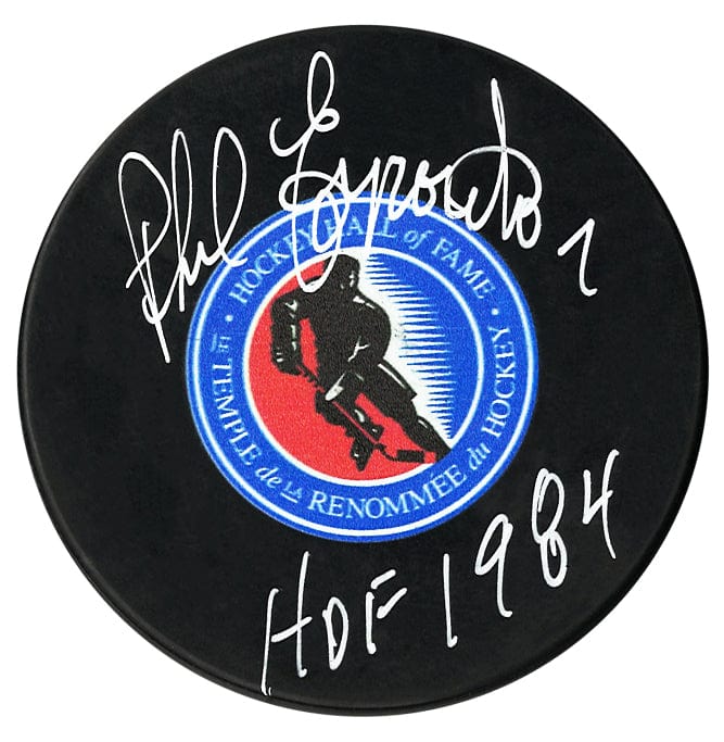Phil Esposito Autographed Hockey Hall of Fame Inscribed Puck CoJo Sport Collectables Inc.