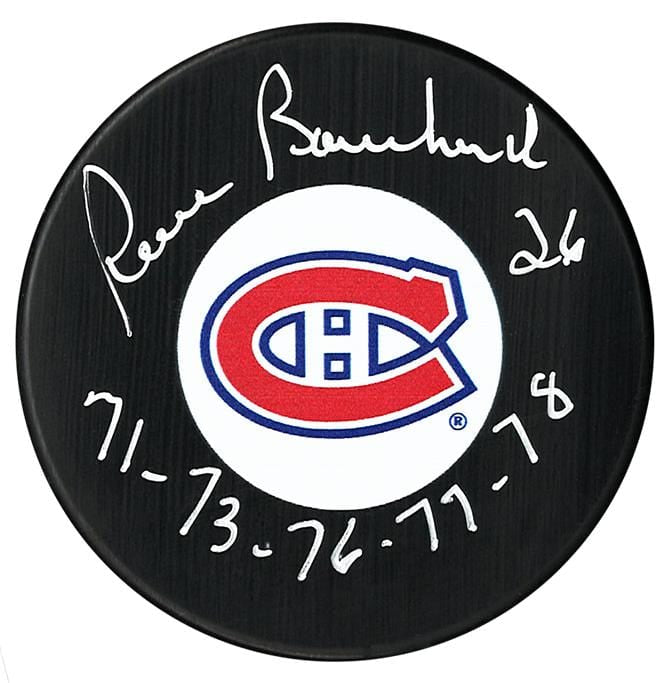 Pierre Bouchard Montreal Canadiens Autographed Stanley Cup Inscribed Puck CoJo Sport Collectables Inc.