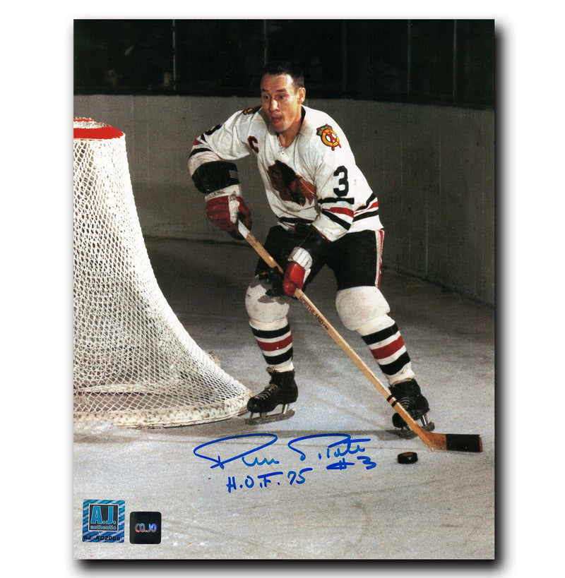 Pierre Pilote Chicago Blackhawks Autographed Behind Net 8x10 Photo CoJo Sport Collectables Inc.