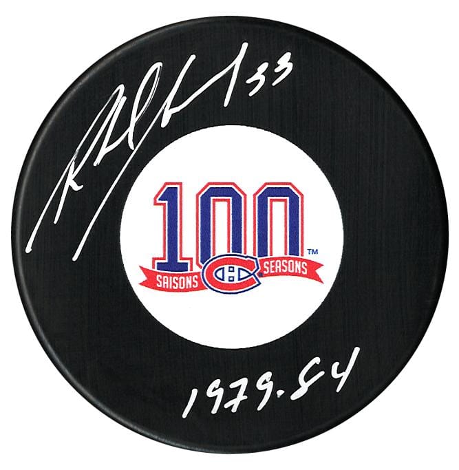 Richard Sevigny Autographed Montreal Canadiens Centennial Season Inscribed Puck CoJo Sport Collectables Inc.