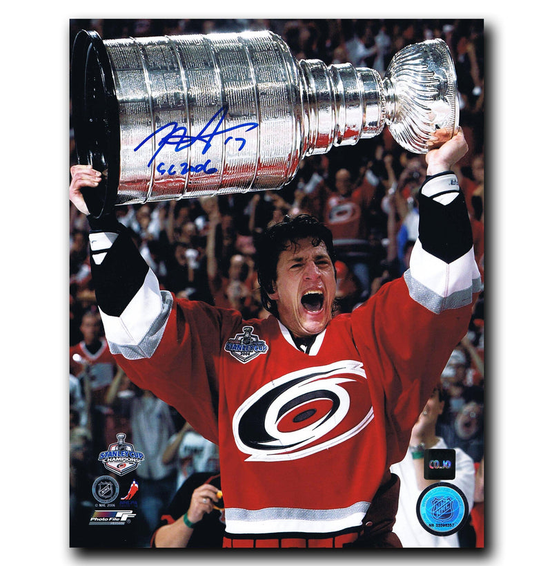 Rod Brind'Amour Carolina Hurricanes Autographed Stanley Cup 8x10 Photo.