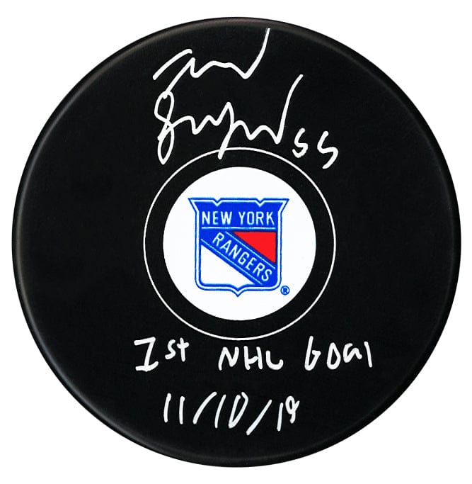 Ryan Lindgren Autographed New York Rangers 1st NHL Goal Inscribed Puck CoJo Sport Collectables Inc.