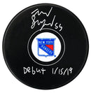 Ryan Lindgren Autographed New York Rangers Debut Inscribed Puck CoJo Sport Collectables Inc.