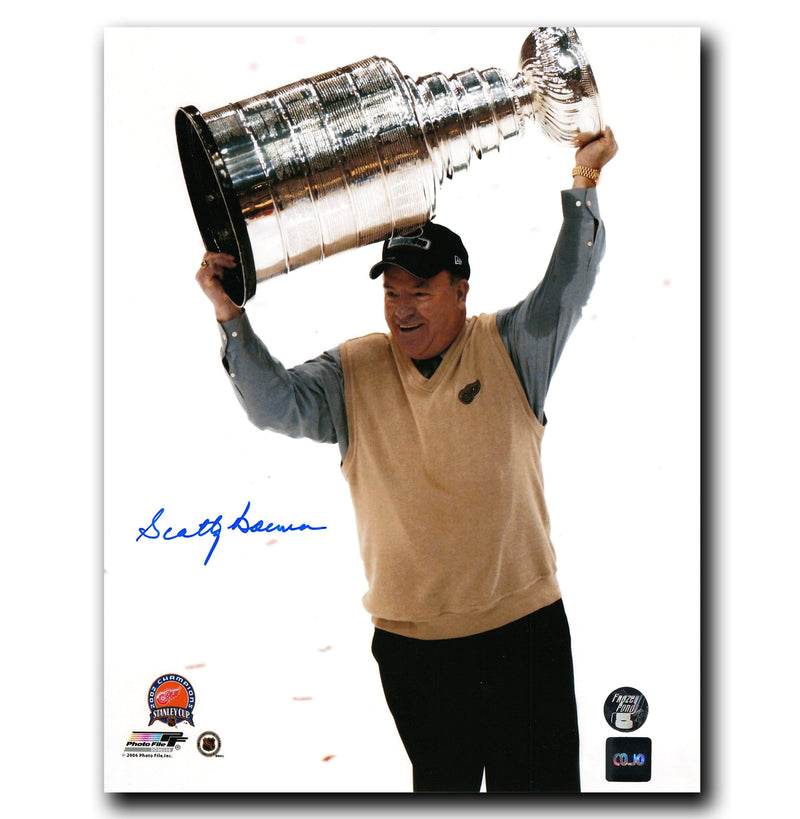 Scotty Bowman Detroit Red Wings Autographed Holding Stanley Cup 8x10 Photo CoJo Sport Collectables