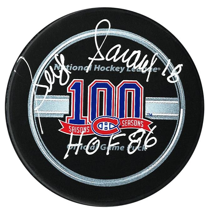 Serge Savard Autographed Montreal Canadiens Centennial Season Inscribed Official Puck CoJo Sport Collectables Inc.