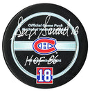 Serge Savard Montreal Canadiens Autographed Retirement Night HOF Inscribed Official Puck CoJo Sport Collectables Inc.