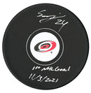 Seth Jarvis Autographed Carolina Hurricanes 1st NHL Goal Inscribed Puck CoJo Sport Collectables Inc.
