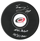 Seth Jarvis Autographed Carolina Hurricanes NHL Debut Inscribed Puck CoJo Sport Collectables Inc.