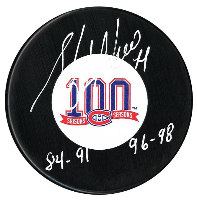 Stephane Richer Autographed Montreal Canadiens Centennial Season Inscribed Puck CoJo Sport Collectables Inc.