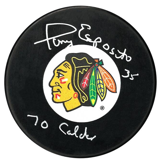 Tony Esposito Autographed Chicago Blackhawks Calder Inscribed Puck CoJo Sport Collectables Inc.