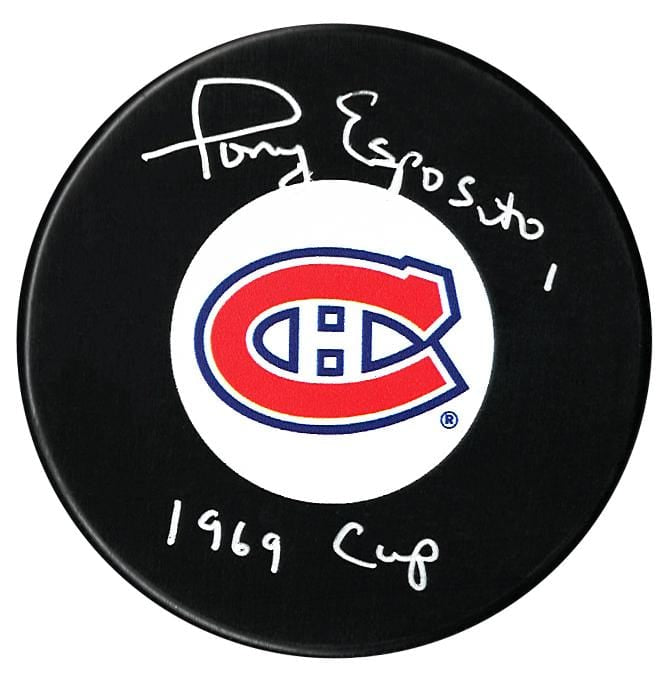 Tony Esposito Autographed Montreal Canadiens 1969 Cup Inscribed Puck CoJo Sport Collectables Inc.