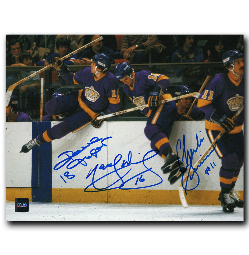 Triple Crown Line Los Angeles Kings Autographed Jumping Bench 8x10 Photo CoJo Sport Collectables Inc.